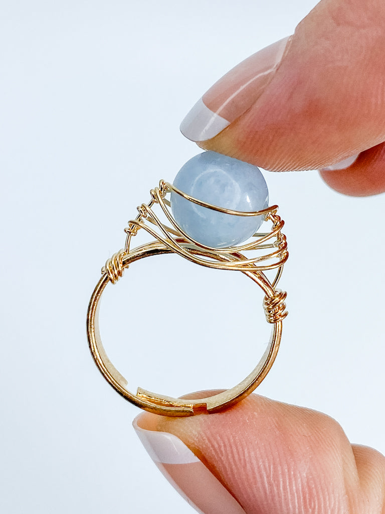 Angelite Gold Plated Ring Wire Wrapped