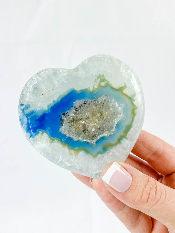 Blue Dyed Agate with Quartz and Druzy Heart 202g