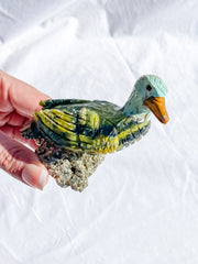 Peruvian Carved Crystal Duck on Pyrite Cluster 207g