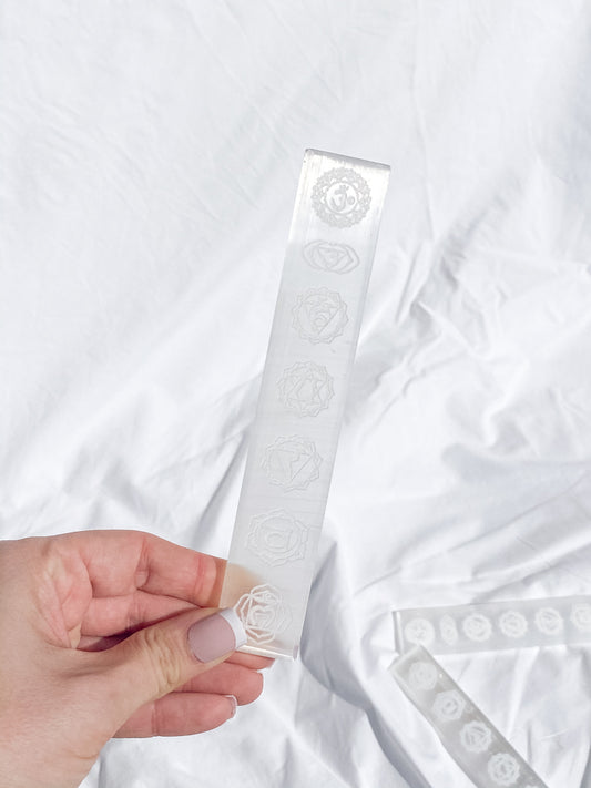 Selenite Chakra Cleansing Carved Wand | Medium