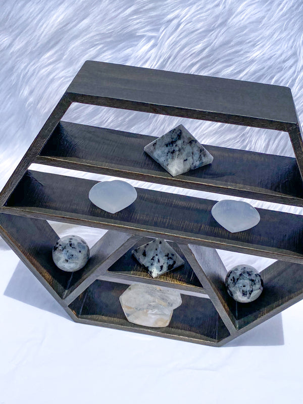 Wooden Hexagon Altar Crystal Display
