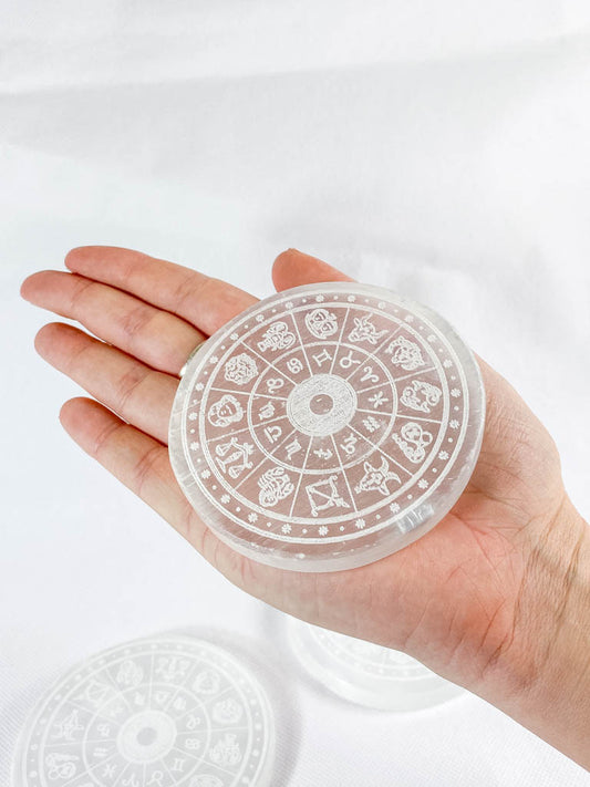 Selenite Astrology Plate Full Moon | Medium