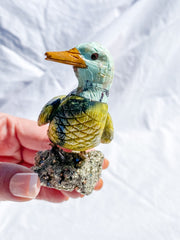Peruvian Carved Crystal Duck on Pyrite Cluster 207g