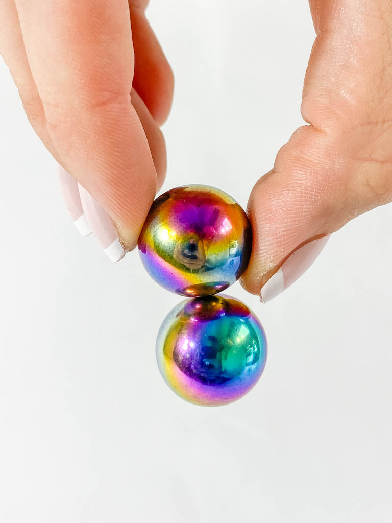 Magnetic Hematite Rainbow Sphere Pair | Mini