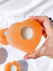 Orange Selenite Heart Natural Candle Base
