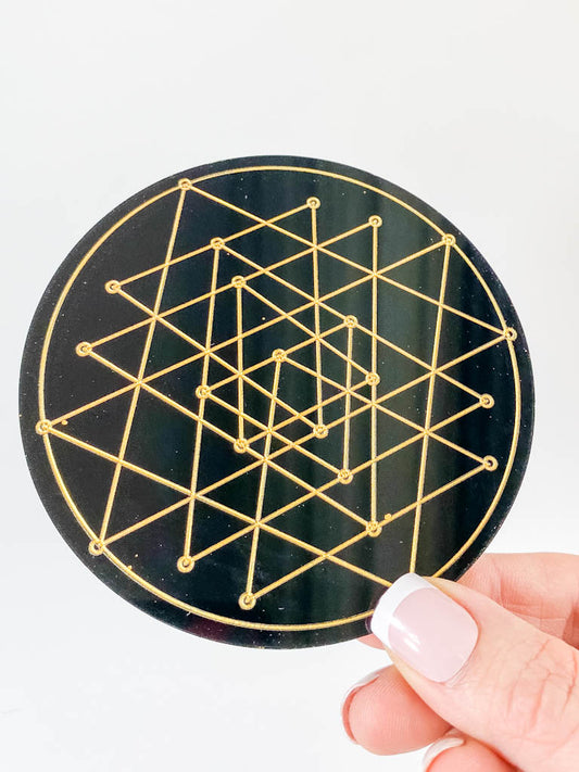Sri Yantra Sacred Geometry Grid  Disc | Black Acrylic