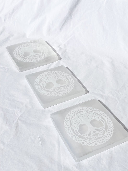 Selenite Celtic Tree of Life | Square Plate
