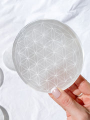 Selenite Flower of Life Plate | Full Moon