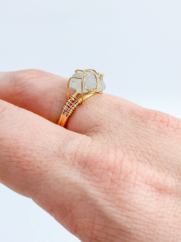 Aquamarine Gold Plated Ring Wire Wrapped