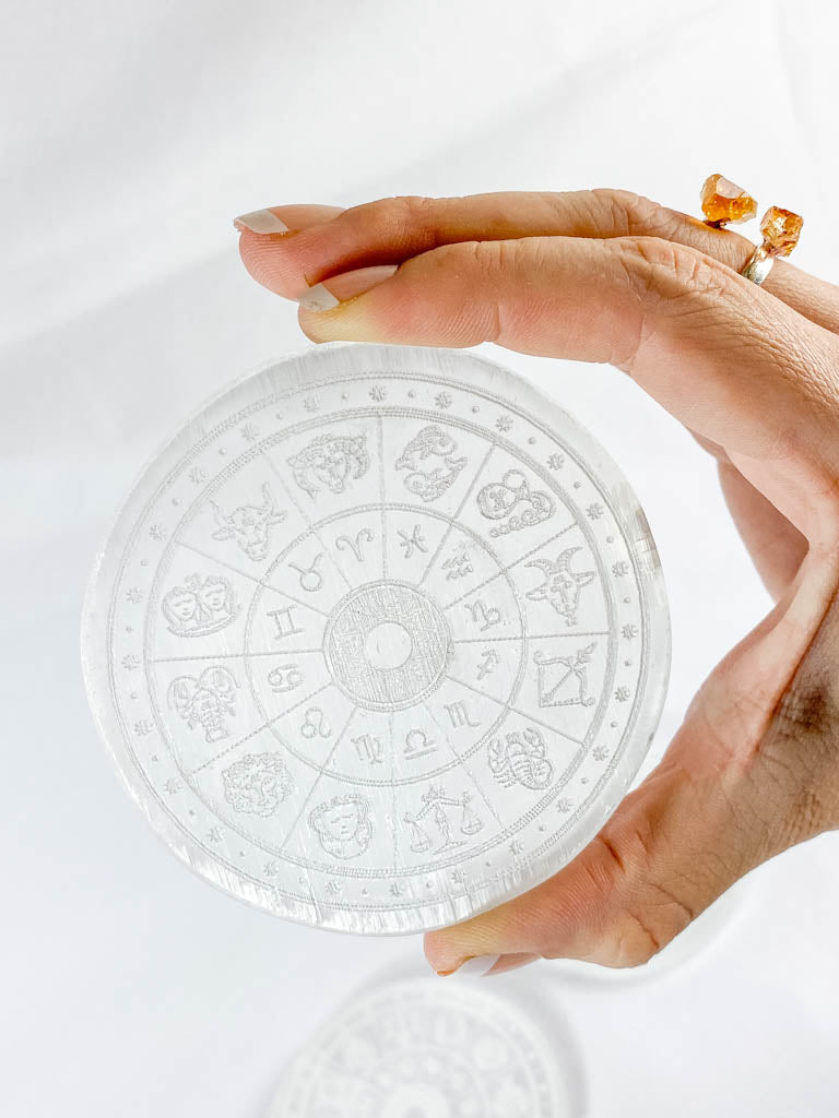 Selenite Astrology Plate Full Moon | Medium