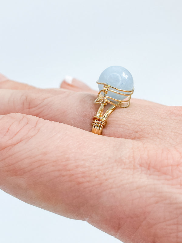 Angelite Gold Plated Ring Wire Wrapped