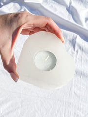 Selenite Heart Natural Candle Base