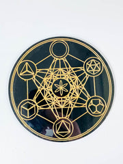 Metatrons Cube with Platonic Solids Sacred Geometry Grid Disc | Black Acrylic