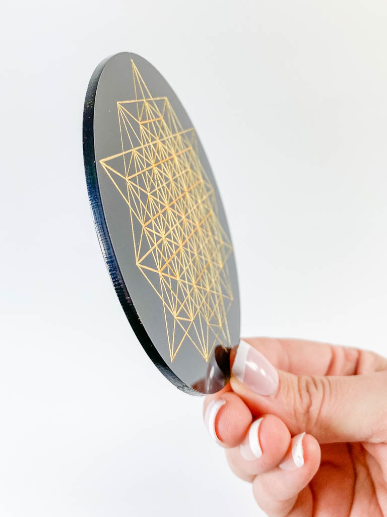 64 Tetrahedron Sacred Geometry Grid Disc | Black Acrylic