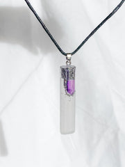 Selenite with Purple Aura Quartz Pendant