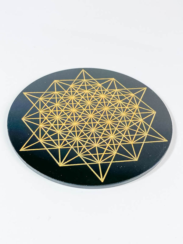 64 Tetrahedron Sacred Geometry Grid Disc | Black Acrylic