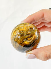 Tiger Eye Sun Face Carving