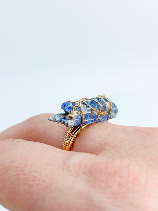 Kyanite Gold Plated Ring Wire Wrapped