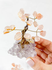 Crystal Bonsai Tree Rose Quartz on Amethyst Base