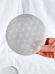 Selenite Flower of Life Plate | Full Moon