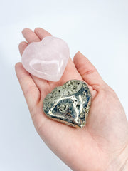 Manifest Love Heart Pack Duo: Rose Quartz + Pyrite | Medium