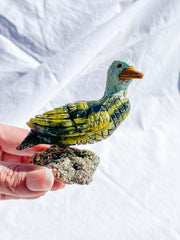 Peruvian Carved Crystal Duck on Pyrite Cluster 207g