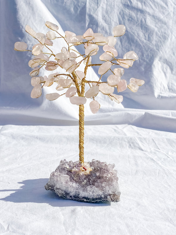 Crystal Tree Rose Quartz on Amethyst Base | X Large