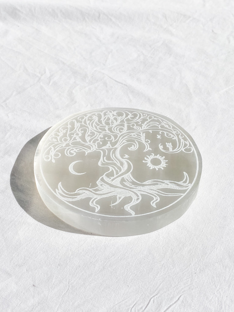 Selenite Enchanted Tree Plate | Full Moon