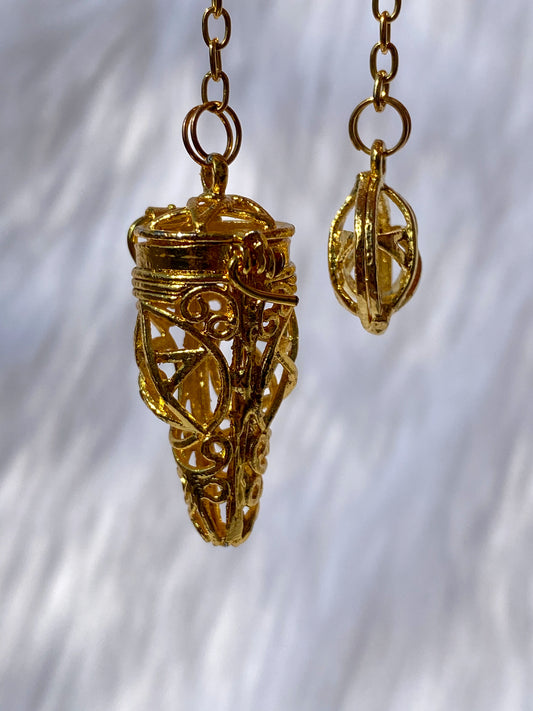 Pentagram Cage Gold Plated Pendulum