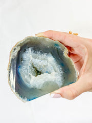 Rainbow Agate and Died Quartz CutBase Geode 1.3kg