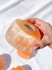 Orange Selenite Heart Natural Candle Base