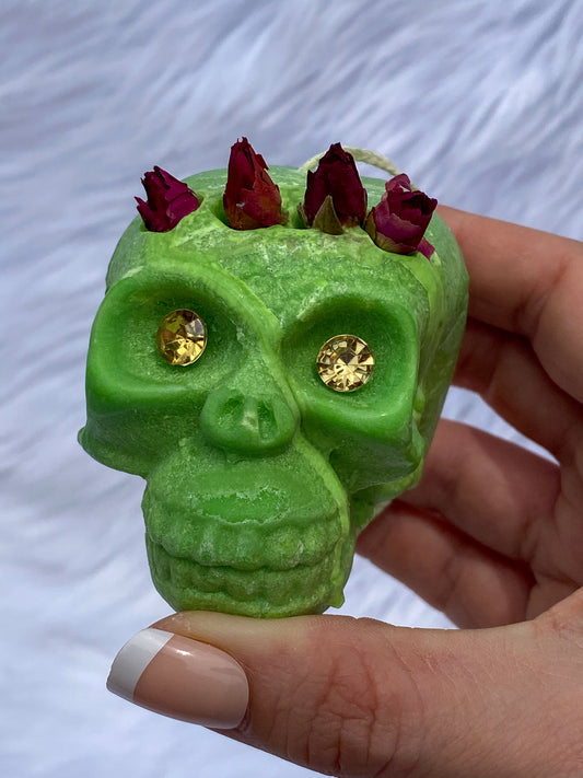 “Candles n Dreams” Coconut Vanilla and Lime Skull Candle Green