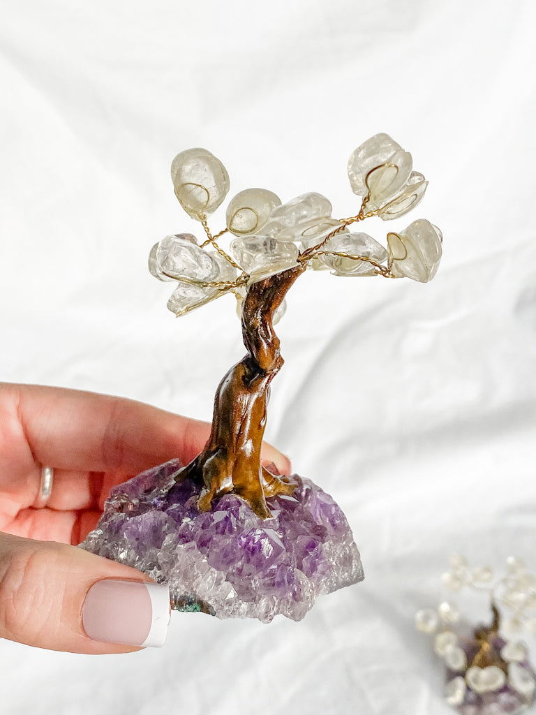 Crystal Bonsai Tree Clear Quartz on Amethyst Base
