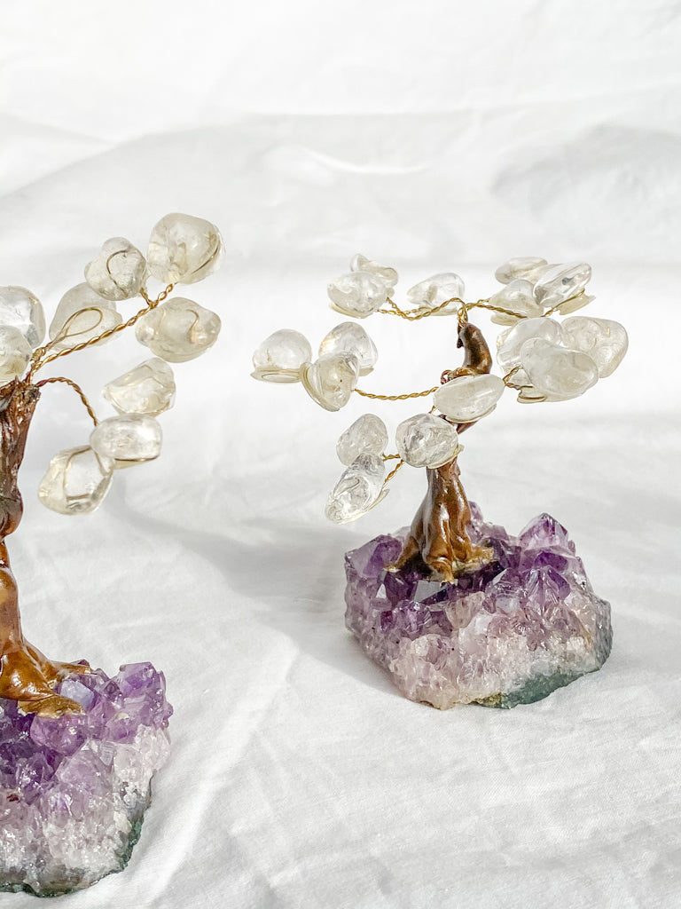 Crystal Bonsai Tree Clear Quartz on Amethyst Base