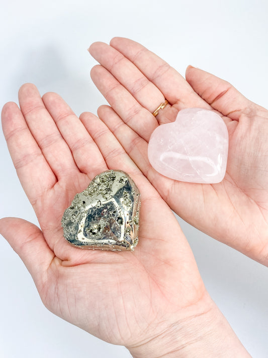 Manifest Love Heart Pack Duo: Rose Quartz + Pyrite | Medium