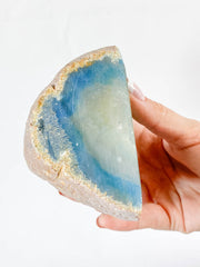 Rainbow Agate and Died Quartz CutBase Geode 1.3kg
