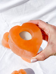 Orange Selenite Heart Natural Candle Base