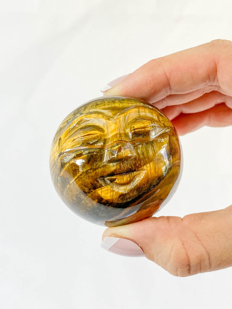 Tiger Eye Sun Face Carving