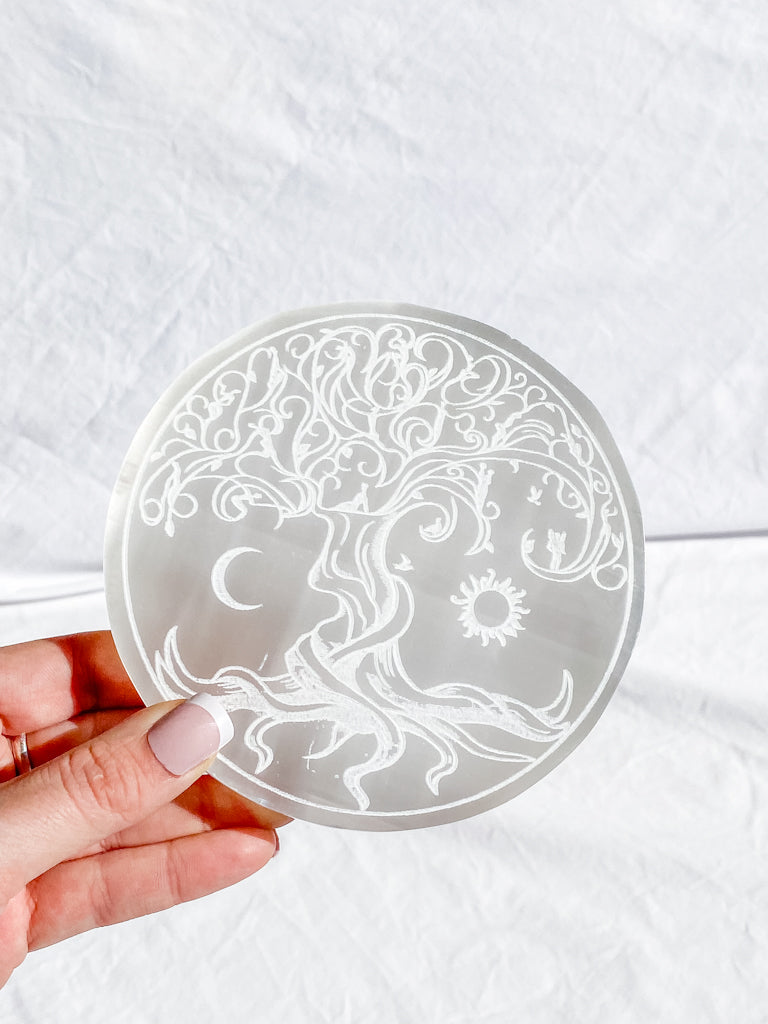 Selenite Enchanted Tree Plate | Full Moon