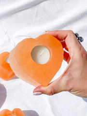 Orange Selenite Heart Natural Candle Base