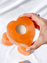 Orange Selenite Heart Natural Candle Base