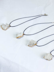 Clear Quartz Cluster Elegant Gold Plated Necklace