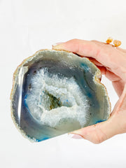 Rainbow Agate and Died Quartz CutBase Geode 1.3kg