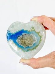 Blue Dyed Agate with Quartz and Druzy Heart 202g