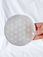Selenite Flower of Life Plate | Full Moon