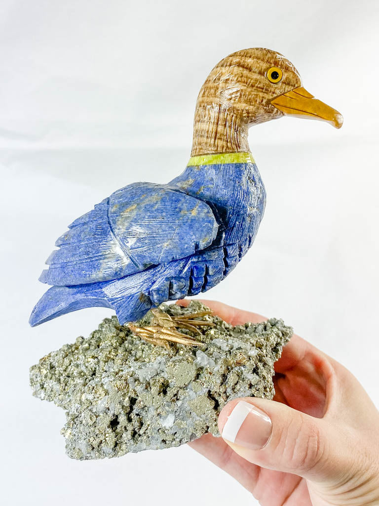 Peruvian Crystal Duck on Pyrite Cluster Carving 800g