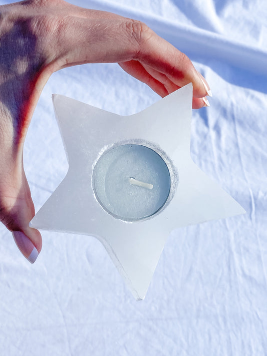 Selenite Star Polished Candle Base