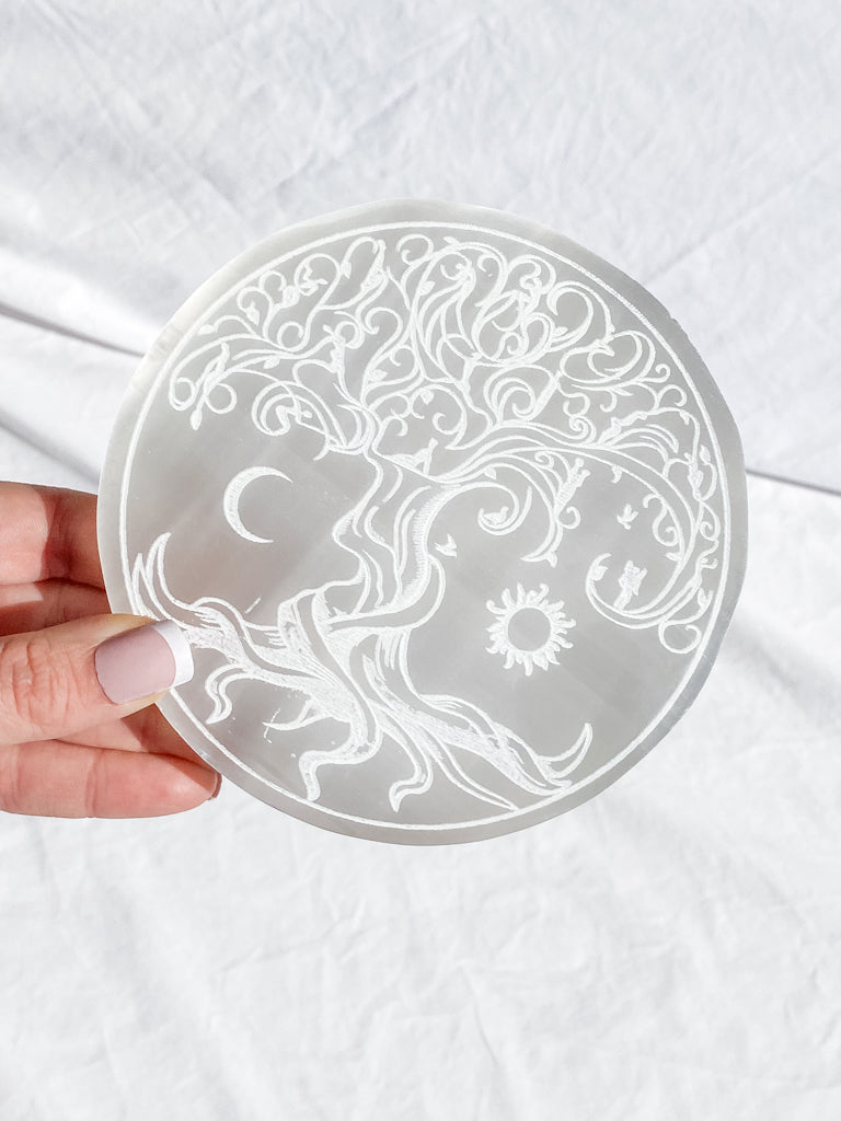 Selenite Enchanted Tree Plate | Full Moon