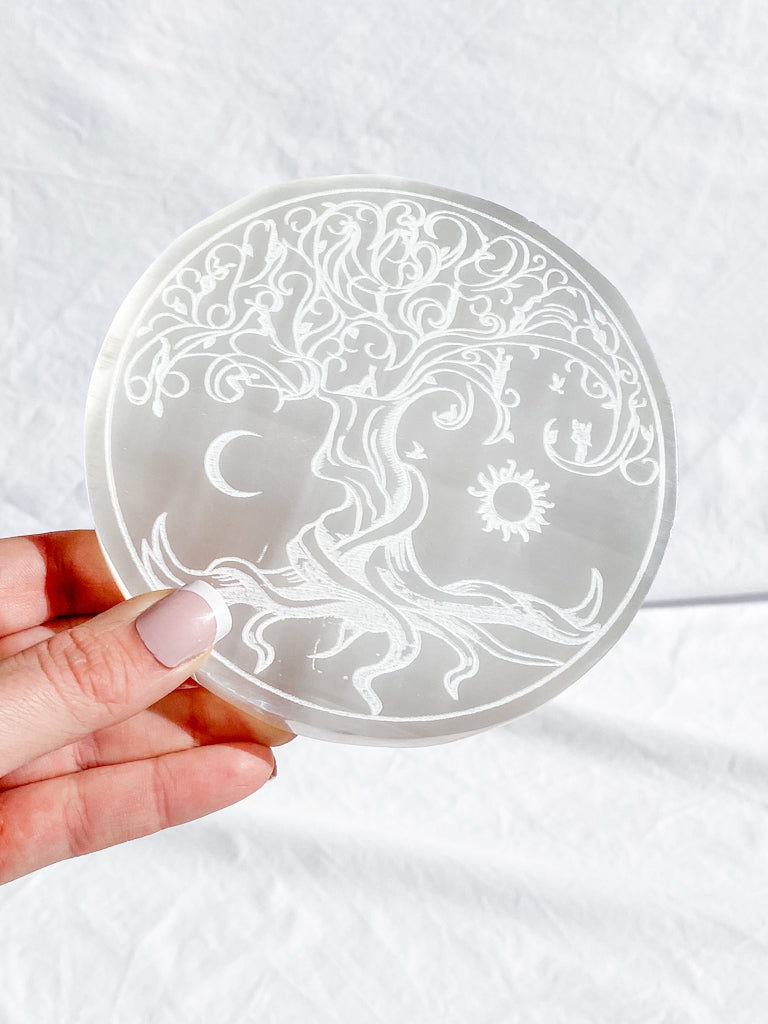 Selenite Enchanted Tree Plate | Full Moon