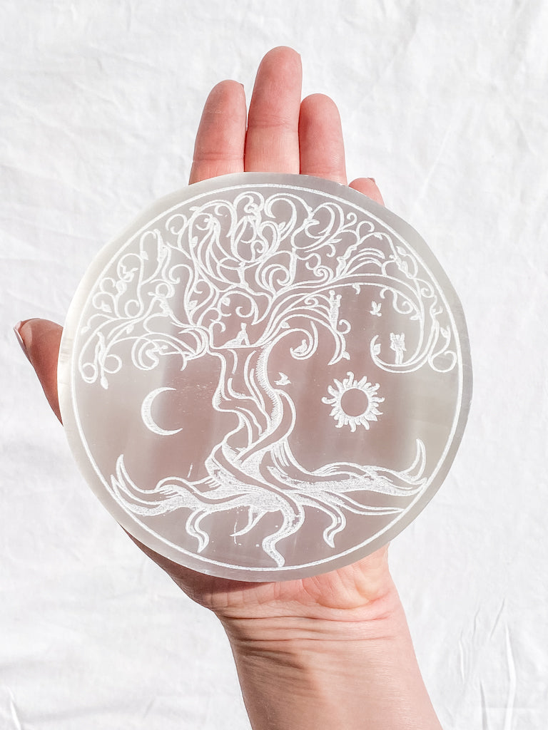 Selenite Enchanted Tree Plate | Full Moon